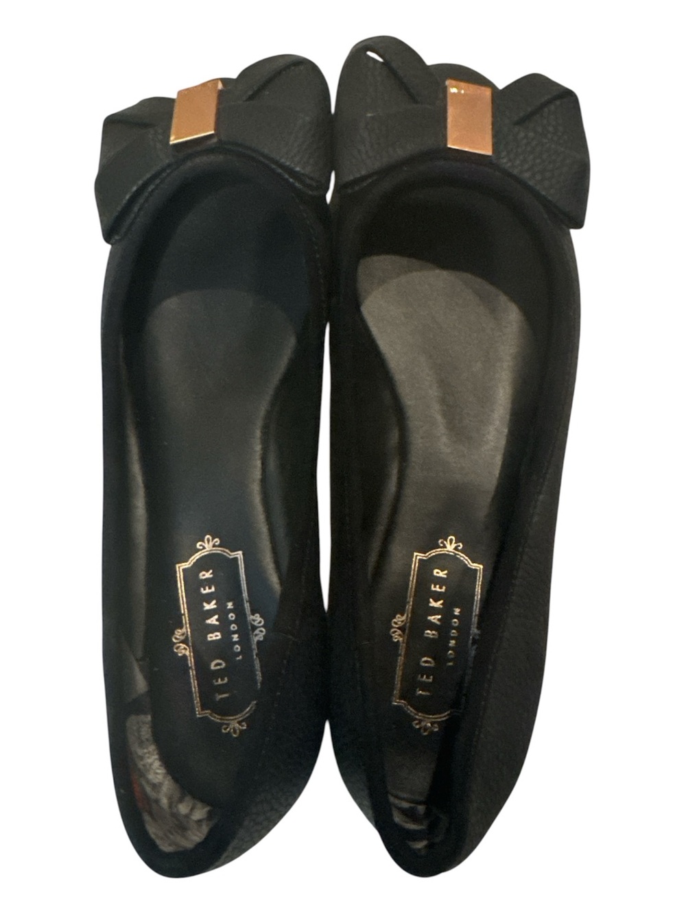 Ted Baker Black Bow Flats with Gold Accent